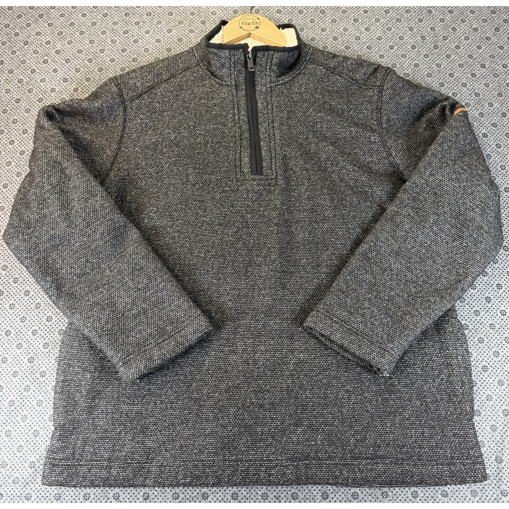 Orvis Mens Quarter Zip Sherpa Lined Pullover Sweater Gray Size Large